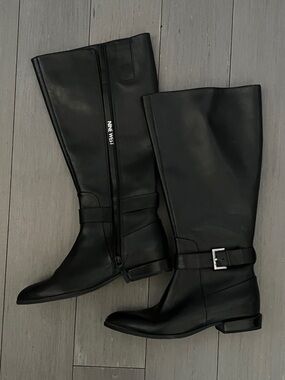 Nine West Black Tall Leather Riding Boots with Buckle